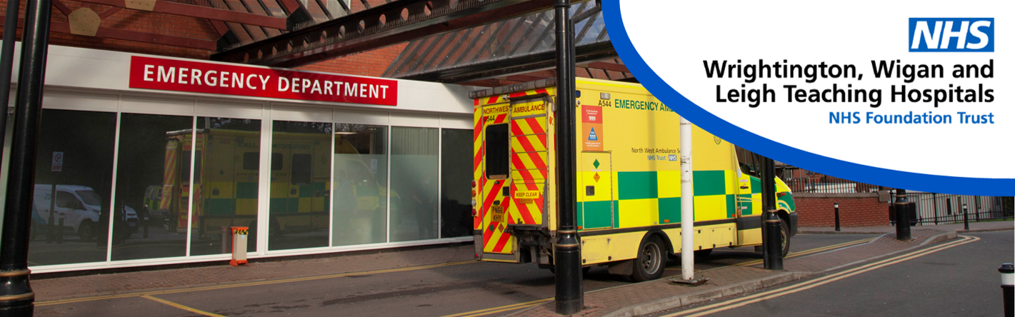 A picture of the entrace to A&E with a WWL logo in the top right hand corner