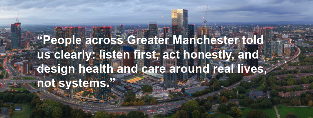 an image of Manchester with a quote written over the top of it