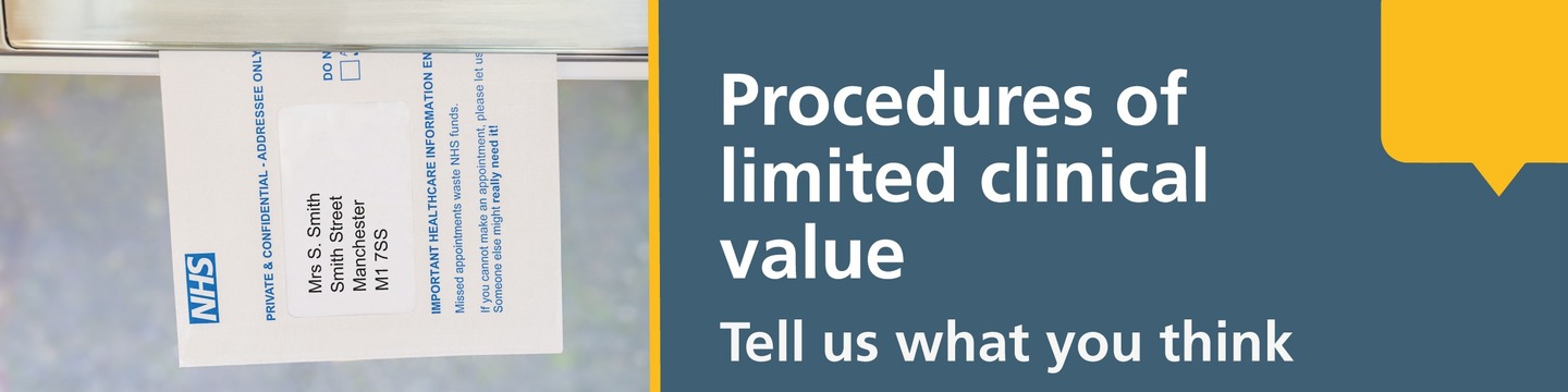 Procedures of limited clinical value banner with picture of a letter being posted through letter box